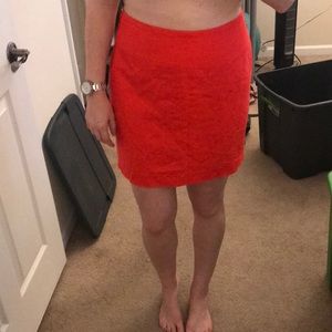 Bright coral pencil skirt